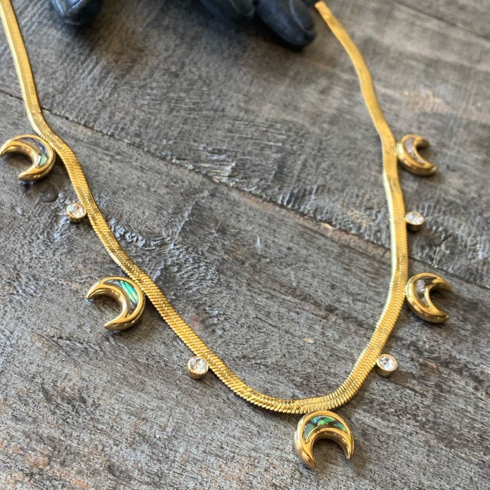 NEW Crescent Moon & Gold Snake Chain Necklace